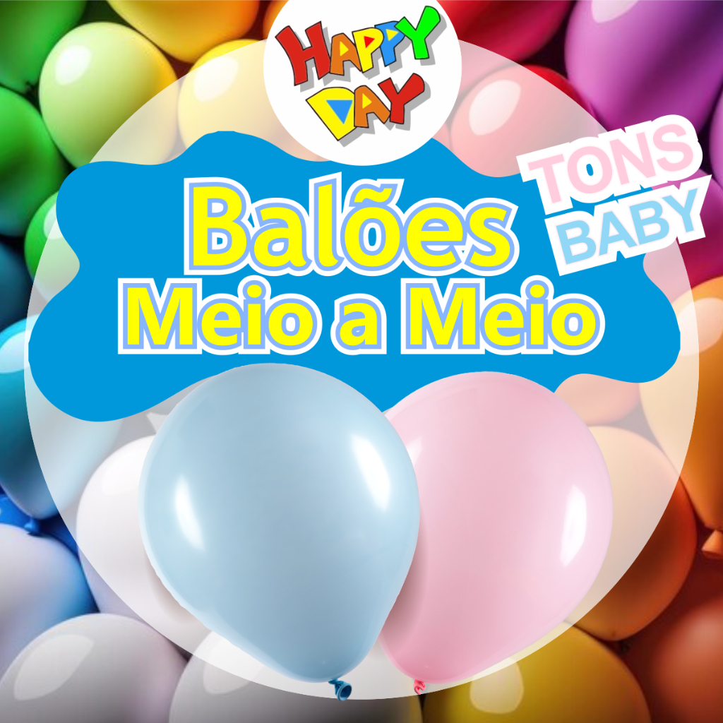 Bexiga N8 2 cores - 50 unidades Meio a Meio Tons Baby