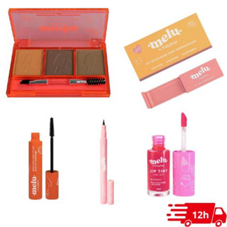 Kit melu Paleta sobrancelha, Máscara de cilios challenge, caneta delineadora, gel modelador para sobrancelha e lip tint pink day