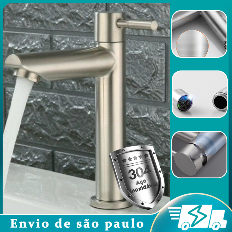 Torneira banheiro lavabo luxo aço inox  prata  misturador agua torneiras de inox em Oferta na Shopee