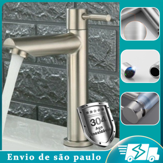 Torneira banheiro lavabo luxo aço inox  prata  misturador agua torneiras de inox em Oferta na Shopee