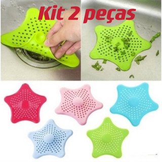 kit 2 peças Tampa De Silicone Ralo Pia Cozinha Estrela Com Ventosa