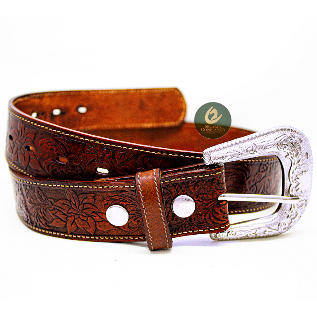 Detalhes do Cinto Country Em Couro Legitimo Rebaixo Floral Cowboy