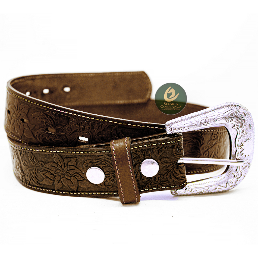 Cinto Country Em Couro Legitimo Rebaixo Floral Cowboy