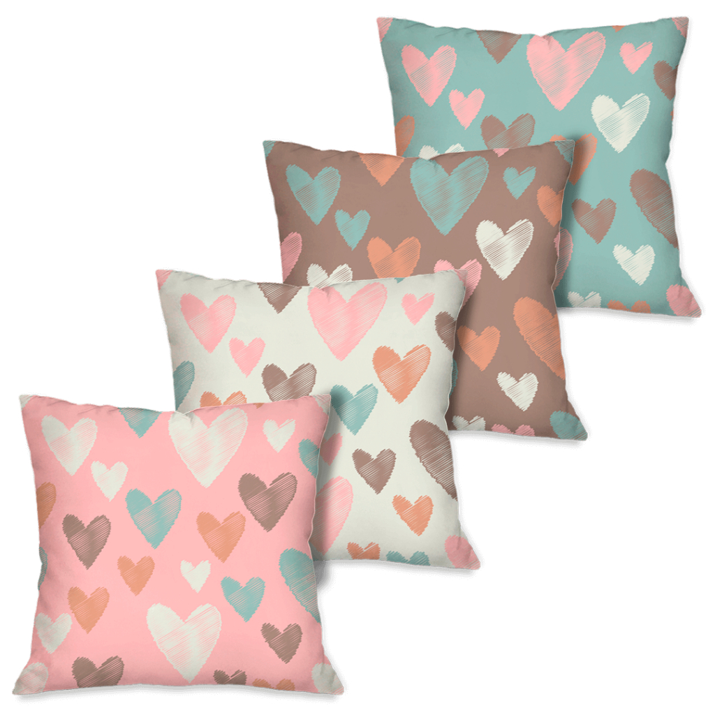 Kit 4 Capas de Almofadas Decorativas Rosa Corações