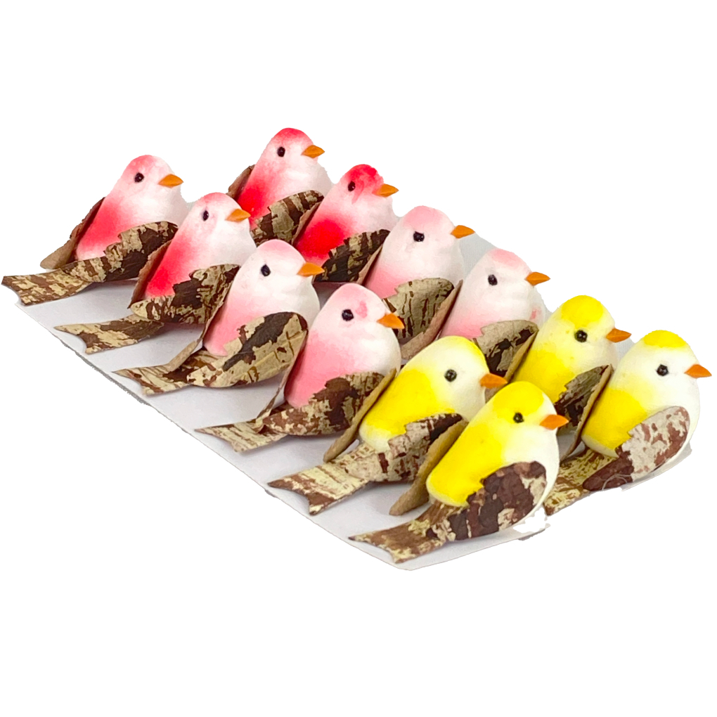 12 Mini Passarinhos Coloridos - Mini Pássaros Miniaturas para Artesanatos Enfeites Penas para Decorar Decoração = Lindos + Perfeitos