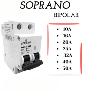 Mini Disjuntor SOPRANO Bipolar Bifasico 10a/ 16a/ 20a/ 25a/ 32a/ 40a/ 50a/ 63a HOMOLOGADO INMETRO