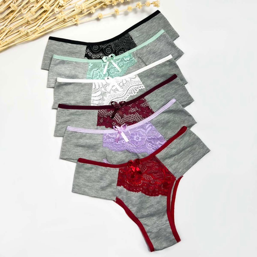 Kit 10 Calcinhas Algodão Detalhe Renda Cós Largo Lingerie Confortável Alta Qualidade