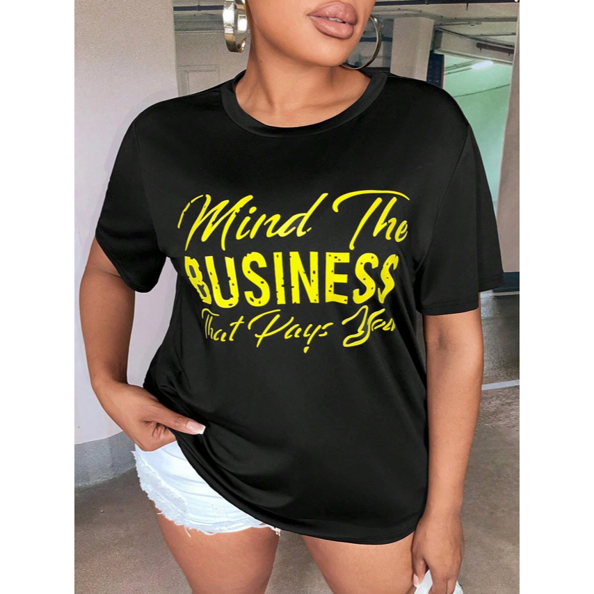 Camiseta Mind The Business Frente Cuide Negocios Oversized Manga Curta Ombro Caido Feminino Style