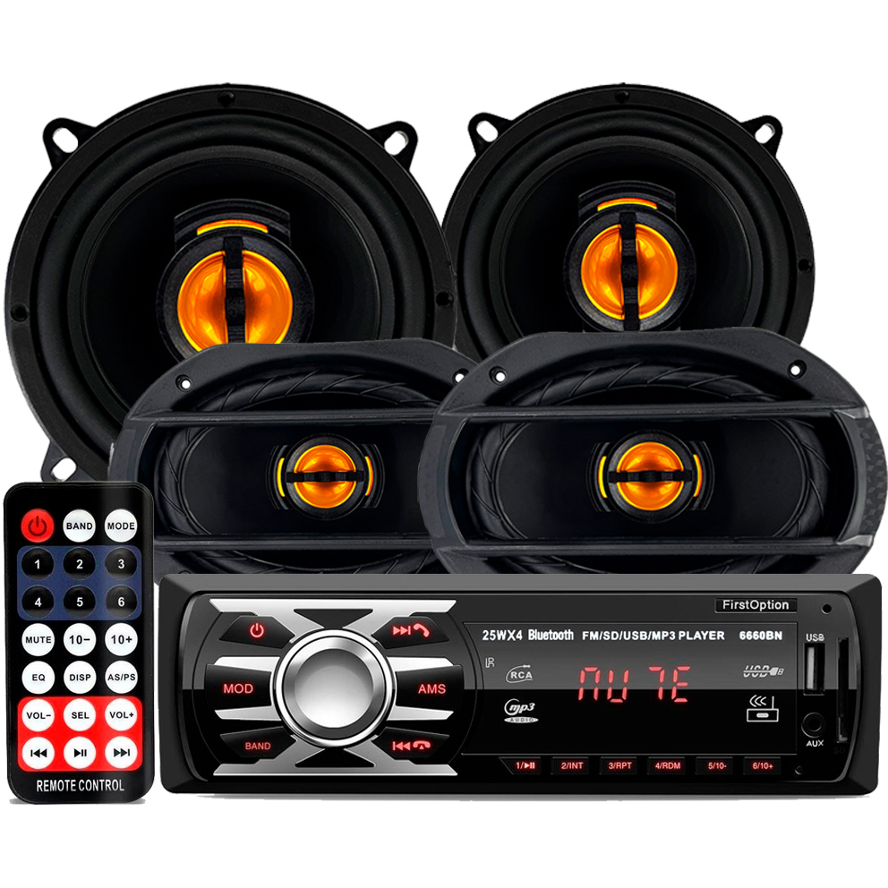 Kit Som Automotivo Som Porta Original Falante 6x9 Polegadas + 5 Polegadas JbFlex + Rádio Bluetooth Carro Mp3 Usb 220w