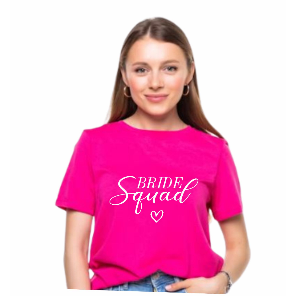 Camiseta Bride Squad Despedida de Solteira Time da Noiva Escolha a Cor Rosa Pink Rosa Claro Azul Claro Lilás