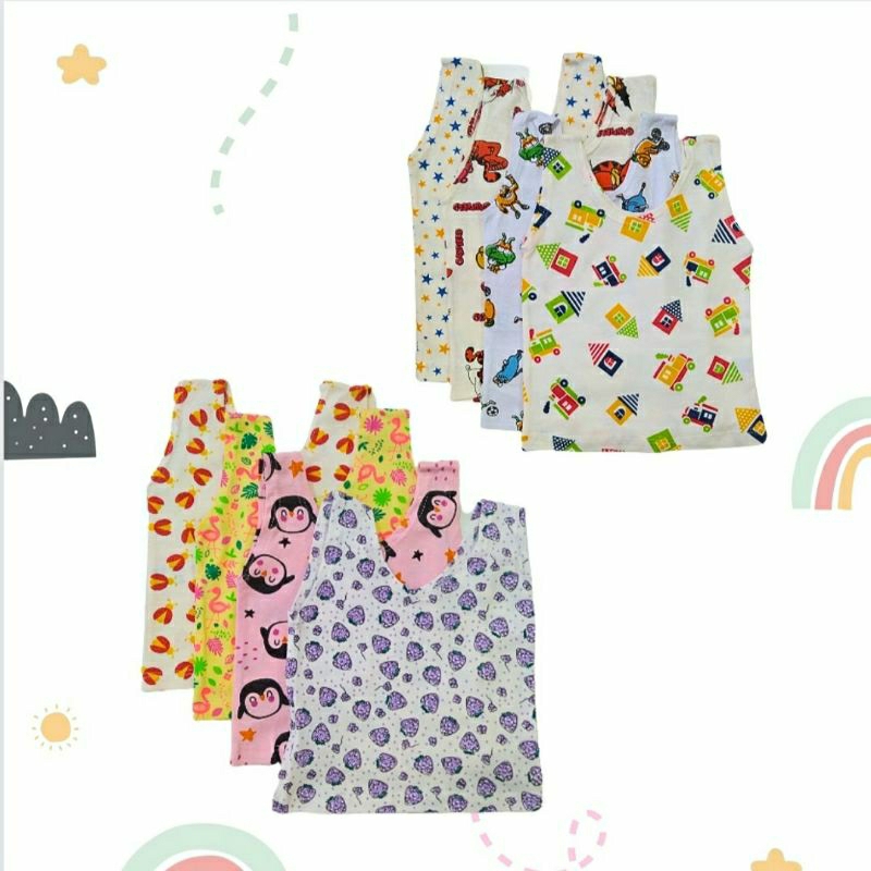 Kit com 4 Regatas Infantil Bebê Estampas Diversas Menina e Menino 100% algodão (P, M, G)