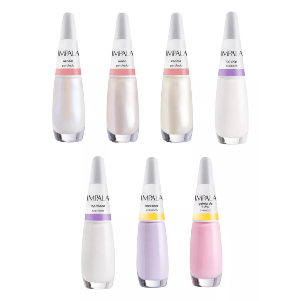 Kit 7 Esmaltes de Unha Impala Branquinhos Perolado Francesinha Atacado Manicure