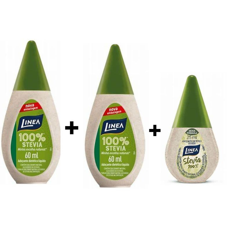 2 Adoçantes Linea 100% Stevia 60ml cada + 1 Adoçante Linea 100% Stevia 25ml