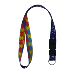 Cordão para Pescoço Autismo Engate Rápido dupla face Azul