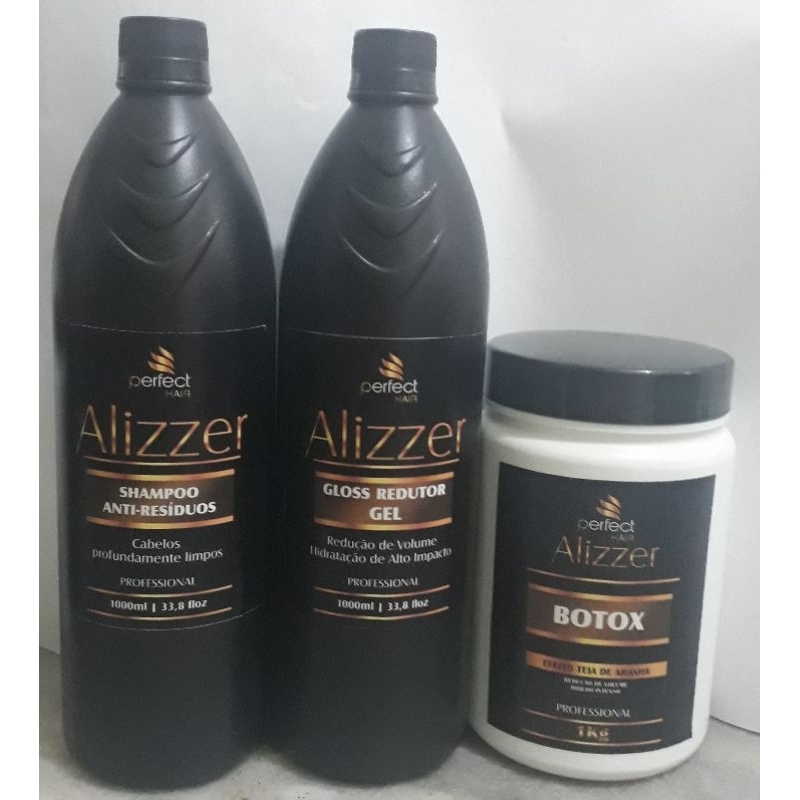 Progressiva Alizzer em gel 1litro+Shampoo anti resíduos 1litro + Botox 1 k