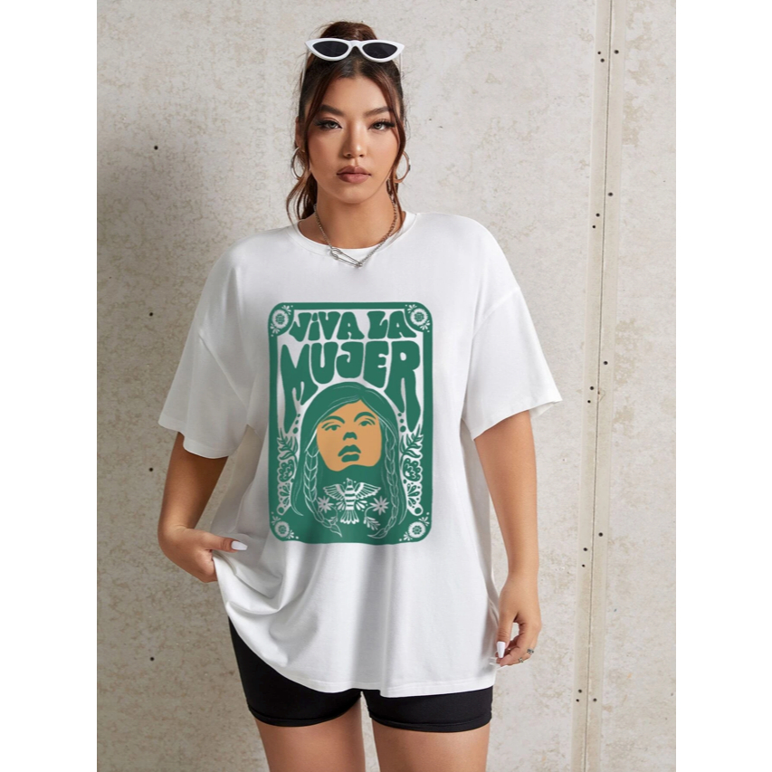 Camiseta Viva La Mujer Oversized Plus Size Feminina Manga Curta Básica