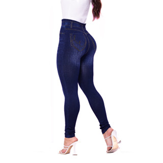 Calça legging Fake Jeans Conforto Feminina Cós alto Academia FITNESS Modelagem Premium Moda