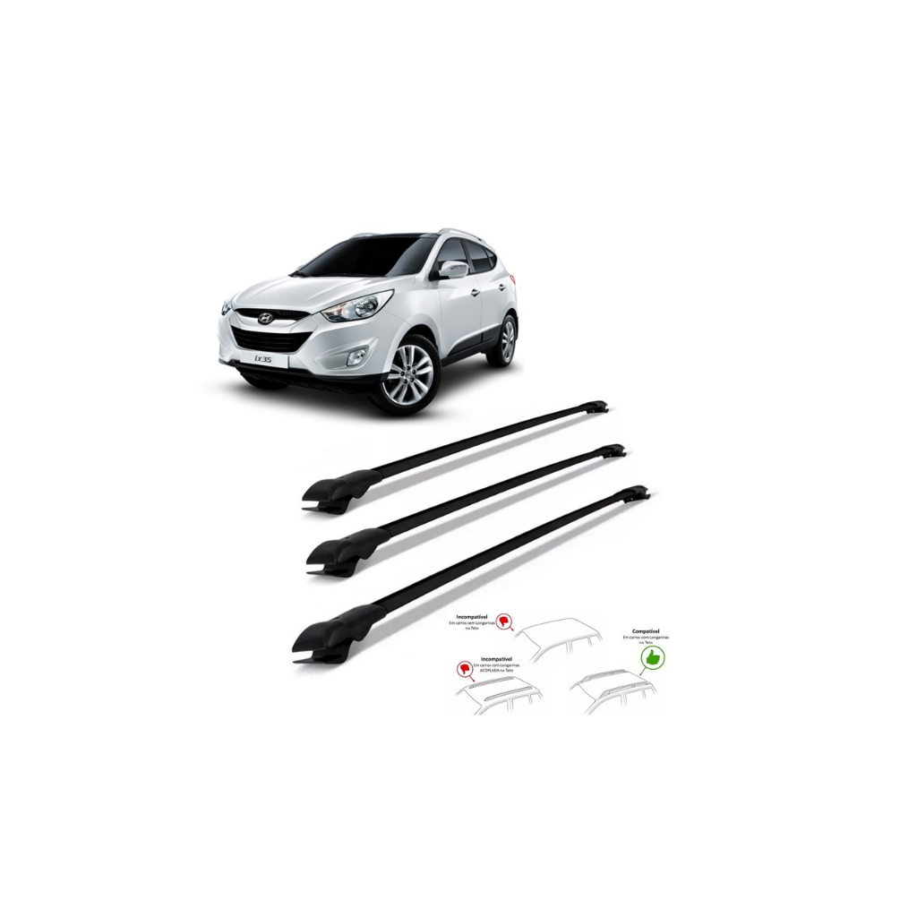Rack Travessa Hyundai Ix35 2010 A 2022 3 Barras Bagageiro Slim a Heavy Car