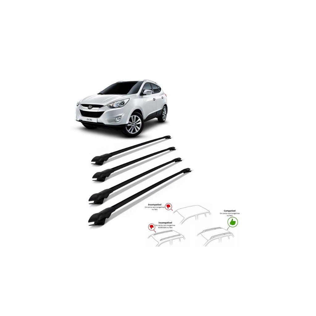 Rack Travessa Hyundai Ix35 2010 A 2022 4 Barras Bagageiro Slim Heavy Car
