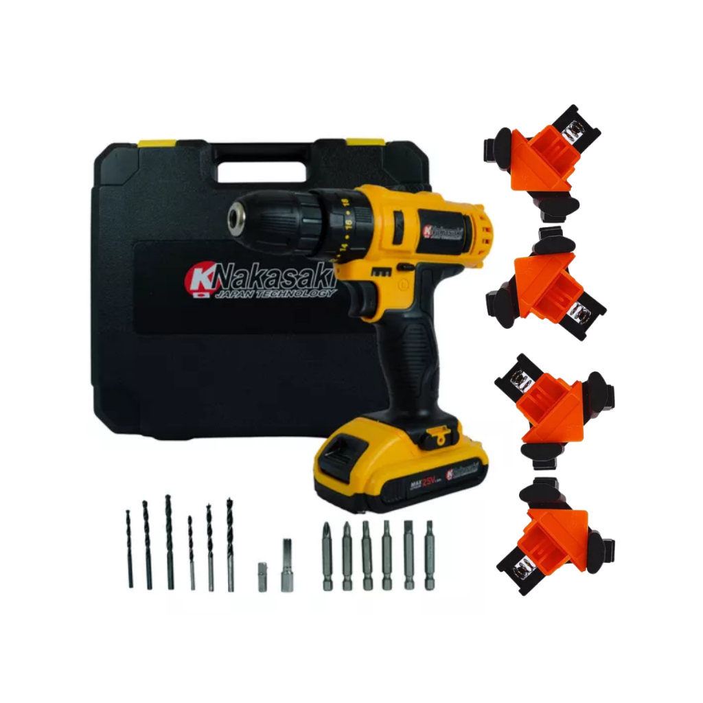 Parafusadeira Furadeira 25v Bivolt 02 Baterias E Grampo Angular 90 Graus De Canto 4un