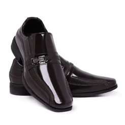 Sapato Social Masculino 836 Marrom e Preto Casamento Uniforme Com Elástico Promoção