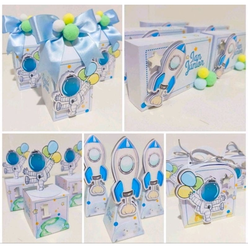 Kit  lembrancinhas personalizada-caixinha papelaria Astronauta aquarela menino/ azul