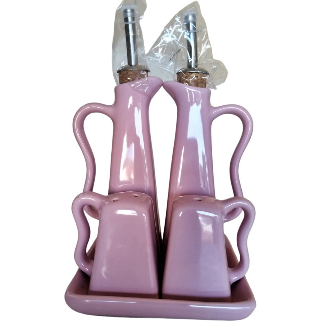 galheteiro cerâmica para azeite vinagre sal e pimenta