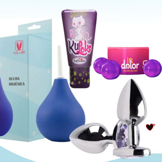 KIT Ducha Higiênica Chuca, Plug Anal M, Gel KULOKO 15g e Bolinha INDOLOR Anal - Sex Shop