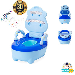 Troninho Penico Musical Fazendinha Infantil 2 em 1 com Banquinho (Desfralde) Replay Kid - Mimoso -Azul