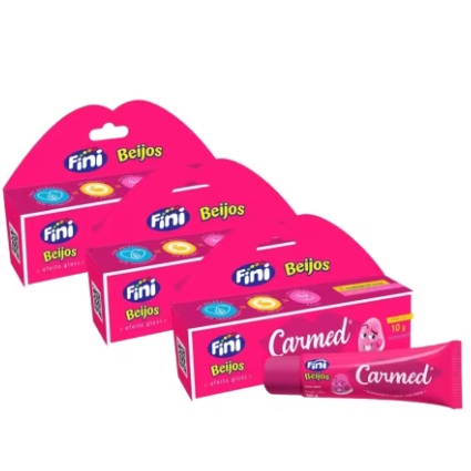 KIT C/3 UNDS Hidratante Labial Carmed Fini Beijos com Cor Efeito Gloss 10g em Oferta na Shopee