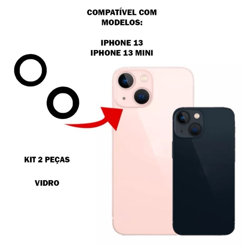 Vidro Lente Camera Traseira Compatível iPhone 13 /13 Mini Vidrinho  ( 2 pçs )