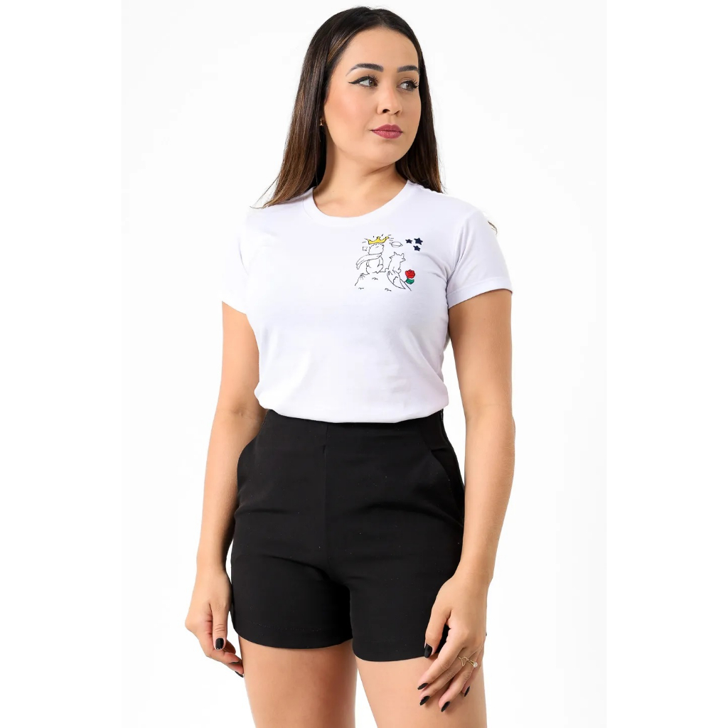 Blusinha baby look feminina Pequeno Príncipe Bordada