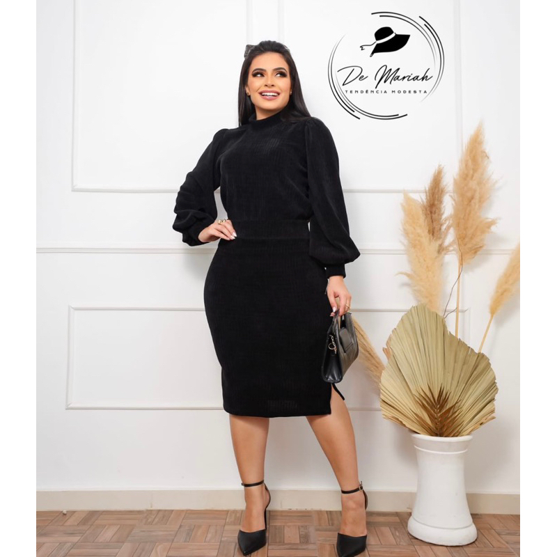 Saia Midi + Blusa Feminina Veludo (Chenille) Plus Size Moda Evangélica Cristã | Elegância Natural
