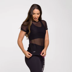 Blusa Fitness Feminina Com Telinha Fresquinha para Academia Treinar Preta