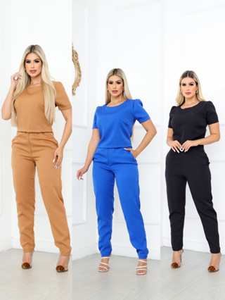 Conjunto Feminino Calça E Blusa Alfaiataria Social Trabalho em Oferta na Shopee