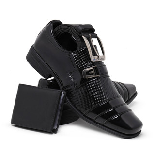 Kit Sapato Social Masculino Com Cinto E Carteira 833 Verniz Brilho Moderno Formatura Estilo Italiano
