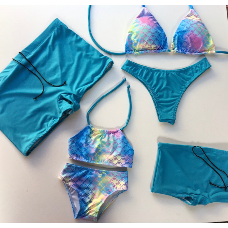 Kit Família 4 Peças - Sereia 2 Biquinis 2 Sungas - Moda Praia