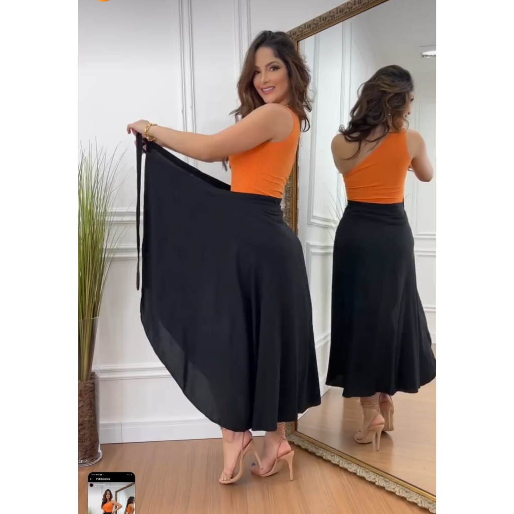 Saia Longa Envelope Transpassada de Amarrar Forro interno sem Transparência Feminina em Oferta na Shopee