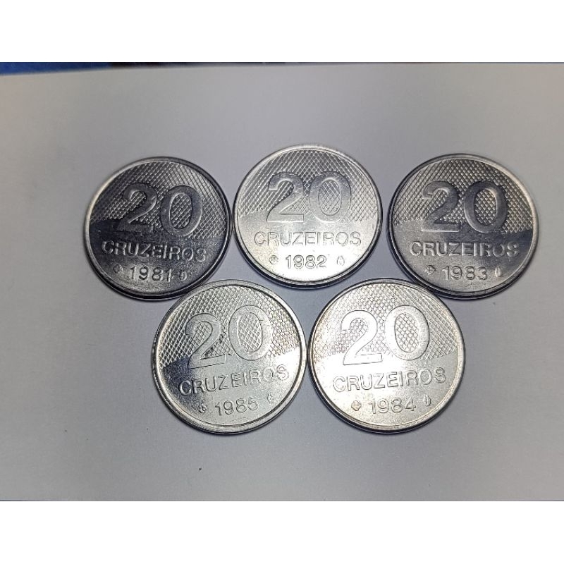 Moeda 20 cruzeiros 1981,1982,1983,1984,1985 kit c 5 pecas