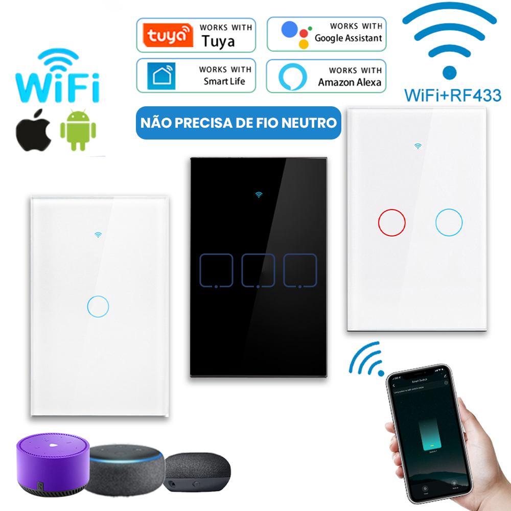 Interruptor Inteligente Compatível com Alexa e Google Home Touch WiFi Digital Automação Smart Residencial