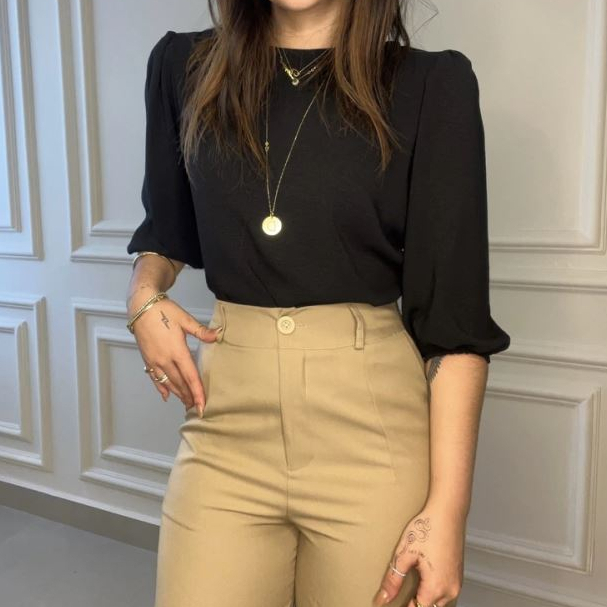 Blusa feminina Duna social 3/4 princesa Tendência P ao GG Moda Evangélica