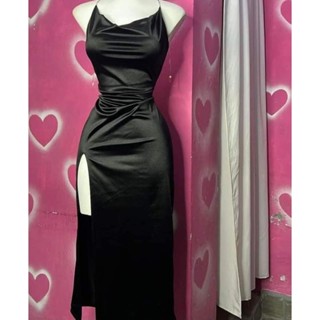 VESTIDO LONGO CETIM LARISSA COM FENDA