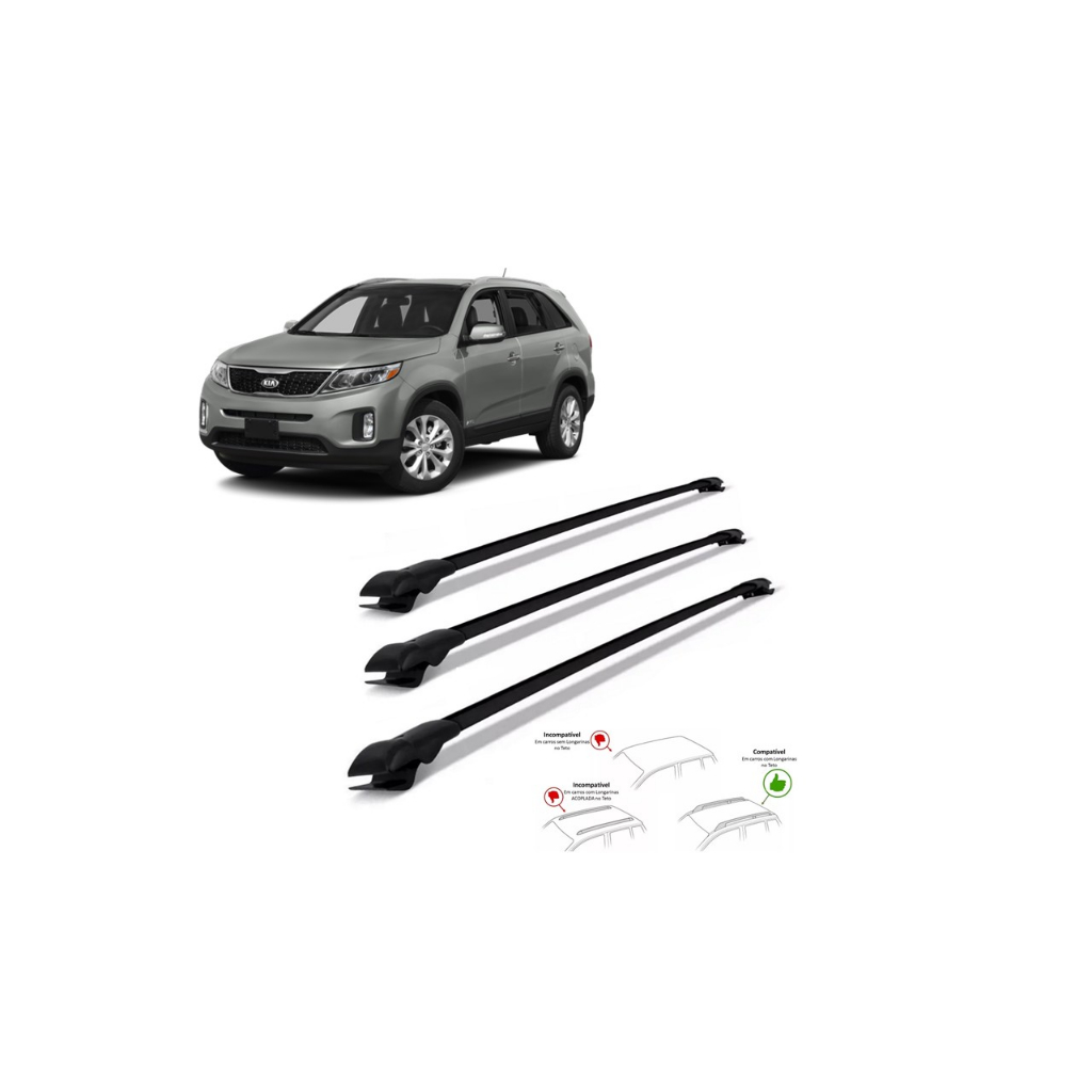Rack Travessa Sorento 2010 A 2014 3 Barras Bagageiro Slim Heavy Car