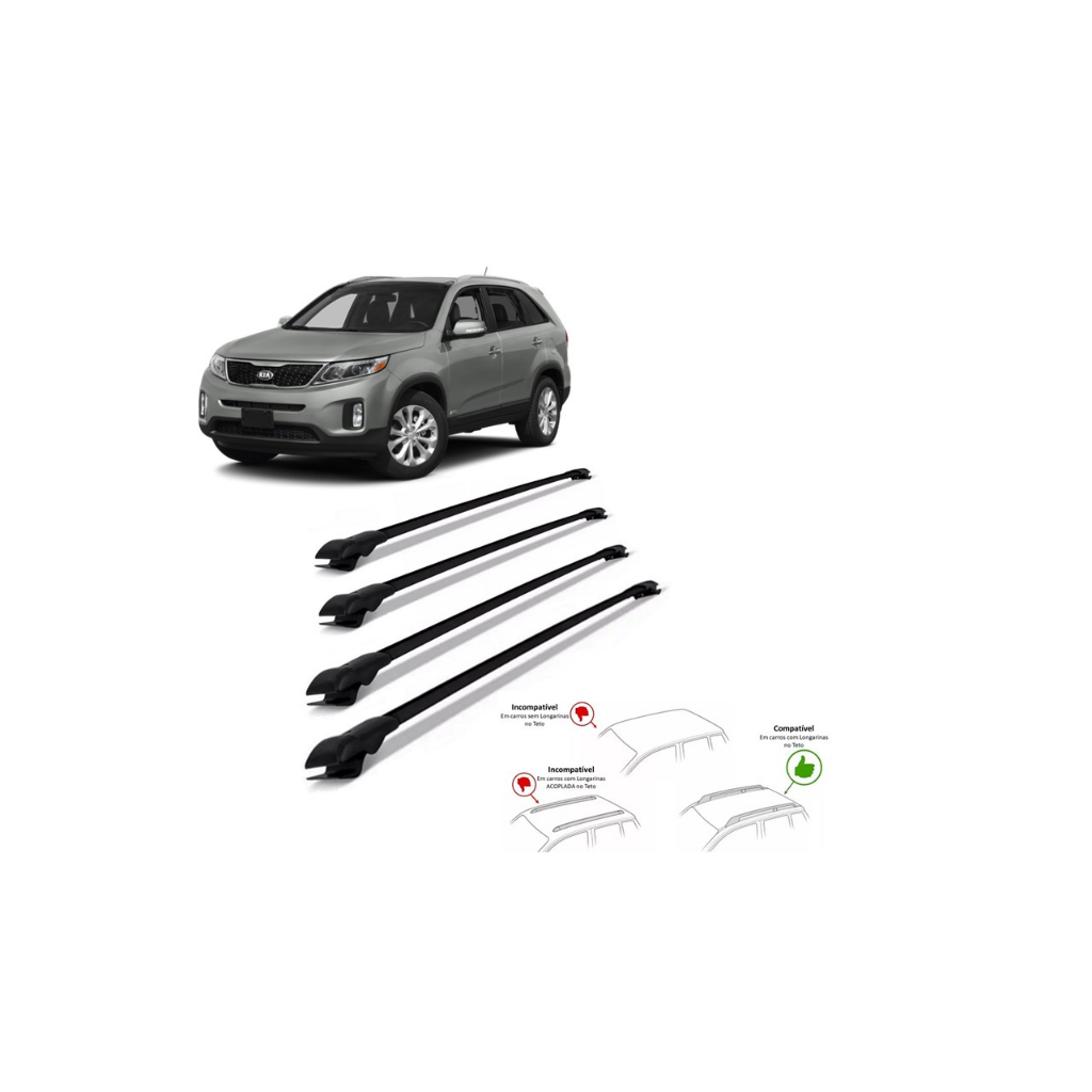 Rack Travessa de Teto Kia Sorento 2010 A 2014 4 Barras Slim Heavy Car