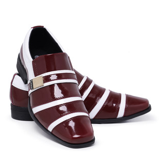 Sapato Social Masculino Italiano 853 Bordô Branco Conforto Casual Verniz Brilho Moderno Casamento