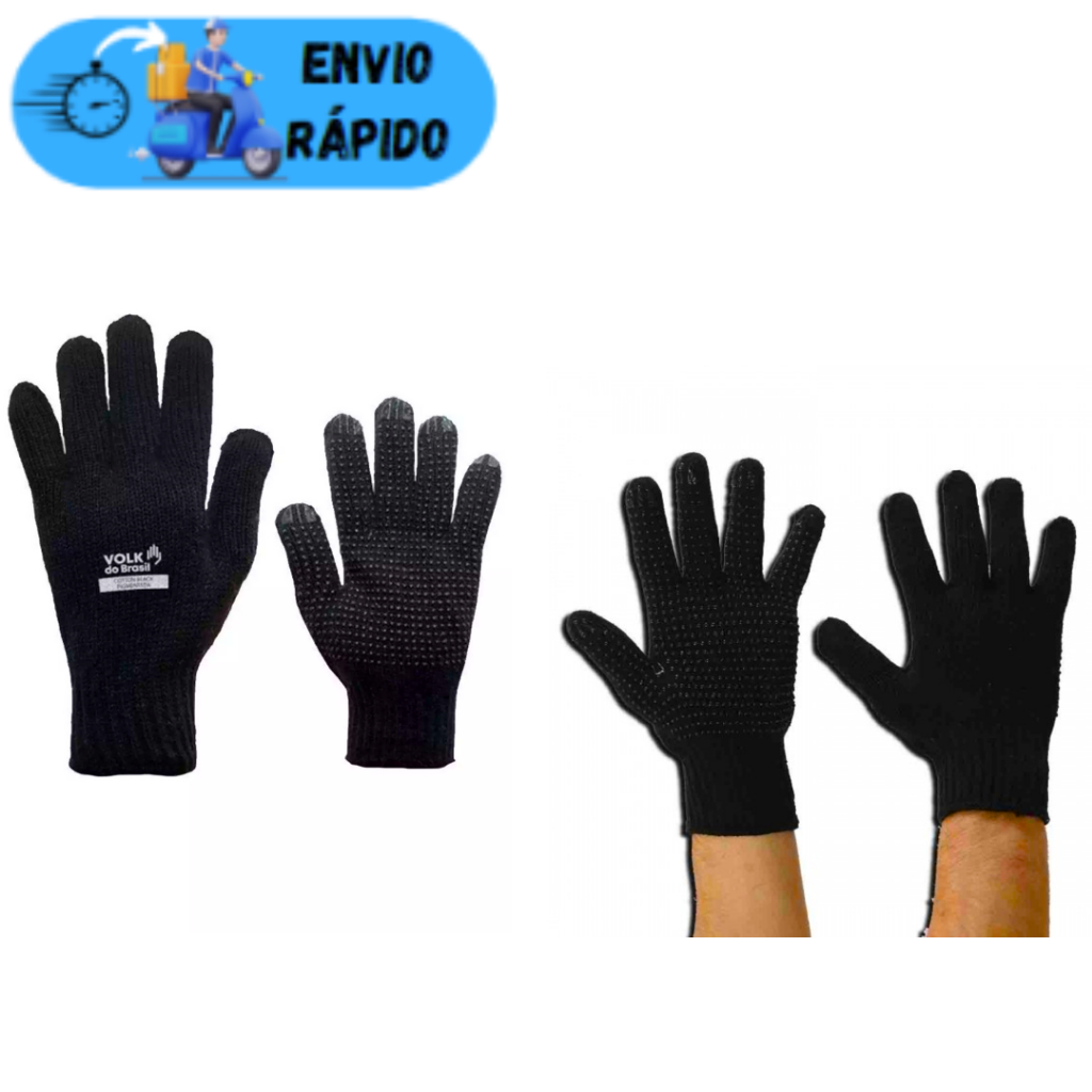 KIT 5  PARES  LUVA VOLK TRICOTADA PRETA 4 FIOS PIGMENTADA PARA PEDREIRO MANUTEÇÃO