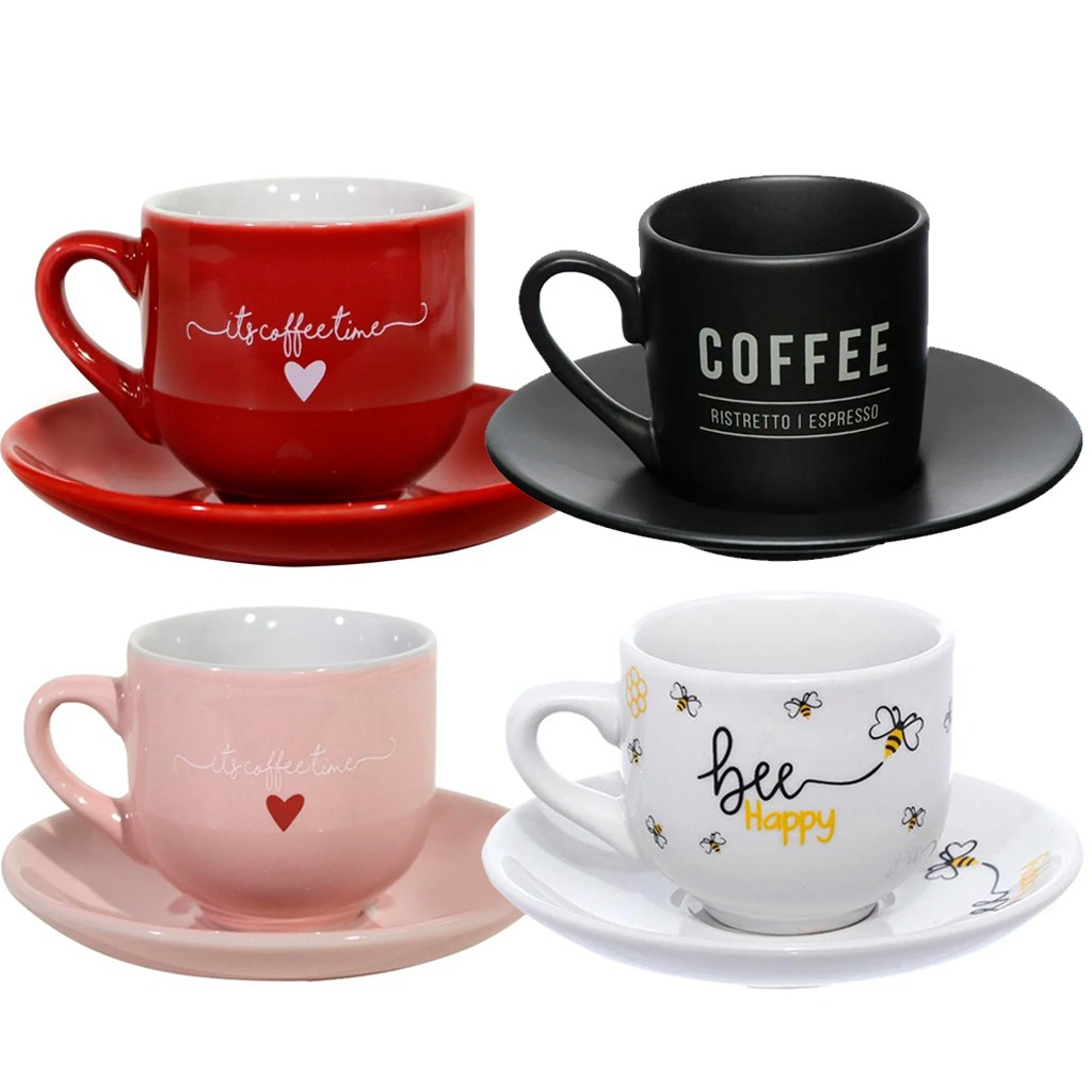 Jogo De Xicaras Porcelana 12 Peças Com Pires Para Café Chá 90ml Design Elegance - Home & Living