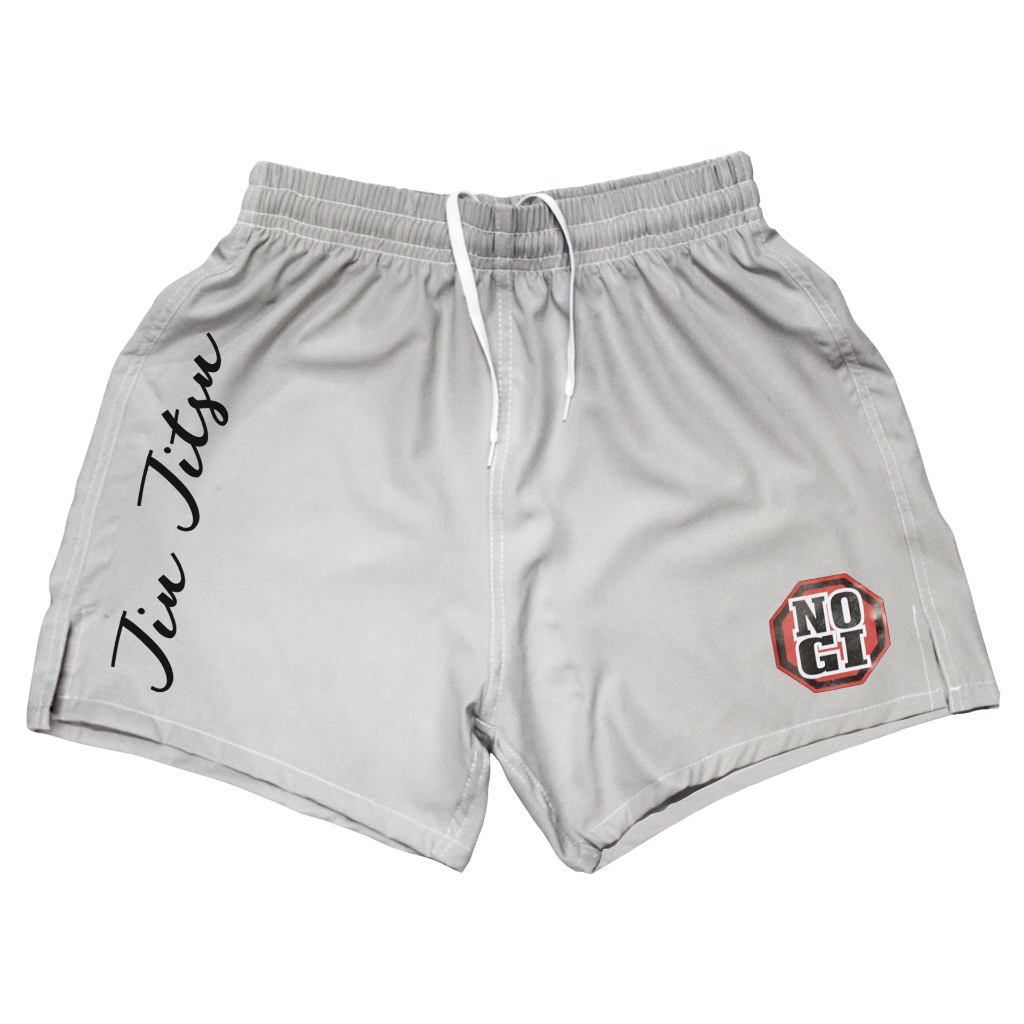 Short Bermuda Nogi Jiu Jitsu Cinza Com Corte Lateral Elastano Treino Academia MMA