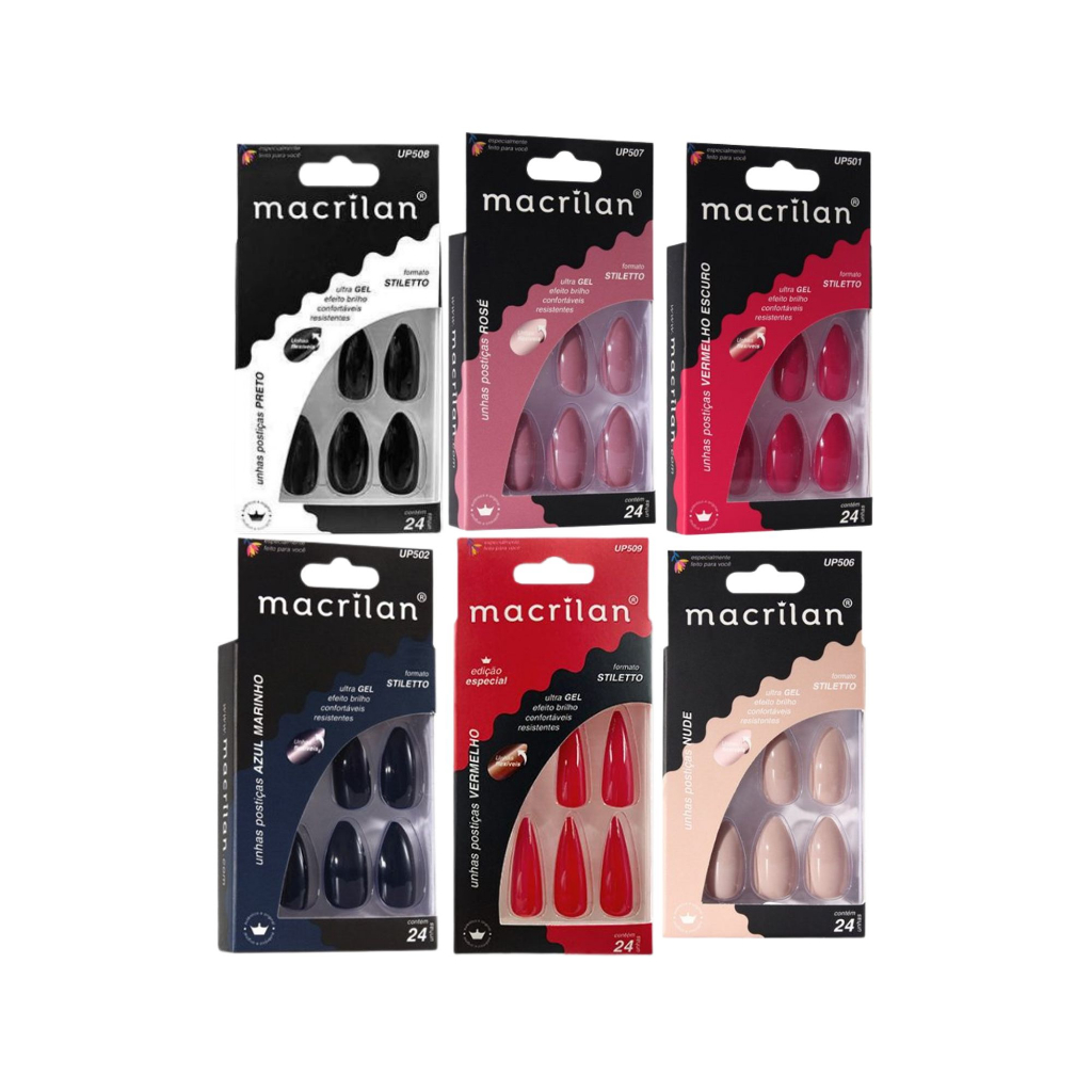 Unhas Postiças Stiletto C/24 - Macrilan em Oferta na Shopee