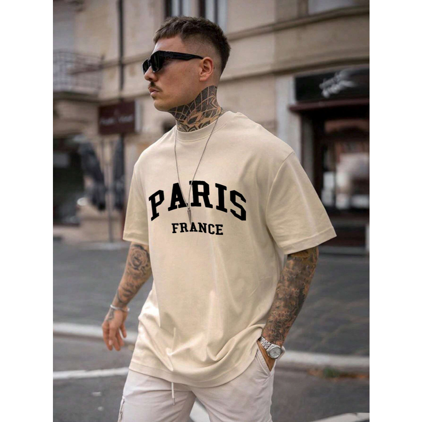 Camiseta Paris France Bordada Oversized Manga Curta Aesthetic Básica